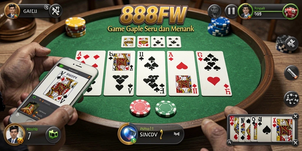 Tampilan utama gameplay Gaple di 888FW yang seru.