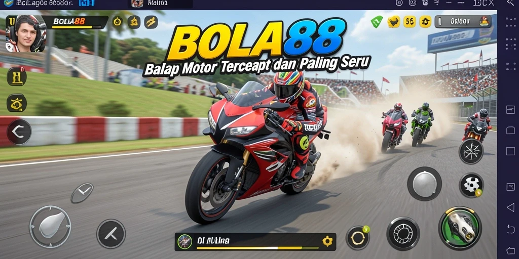 Gameplay BOLA88 yang mendebarkan dengan motor balap di trek.