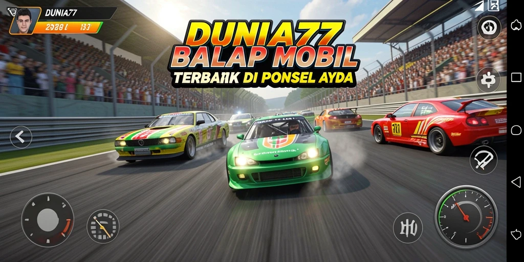 Gameplay seru DUNIA77 dengan mobil balap yang menegangkan.