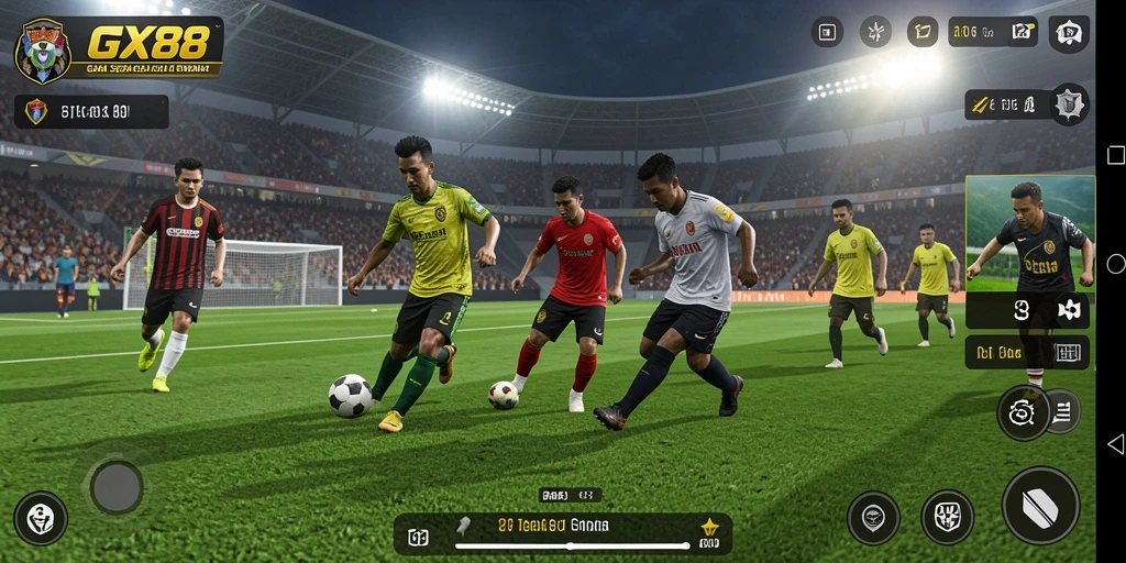 Tampilan gameplay GX88 yang seru dan mendebarkan dalam pertandingan sepak bola.