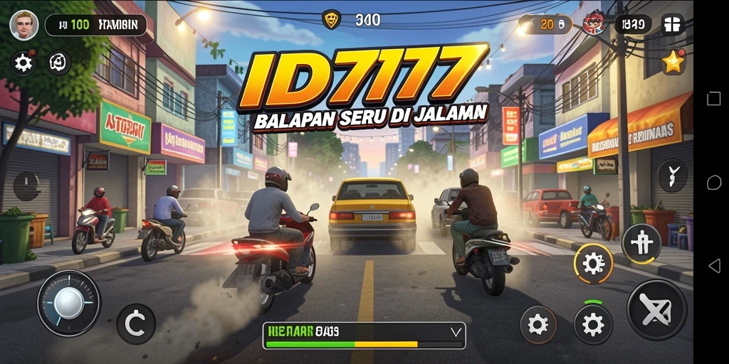 Screenshot gameplay ID777 menampilkan aksi balap yang menggembirakan.
