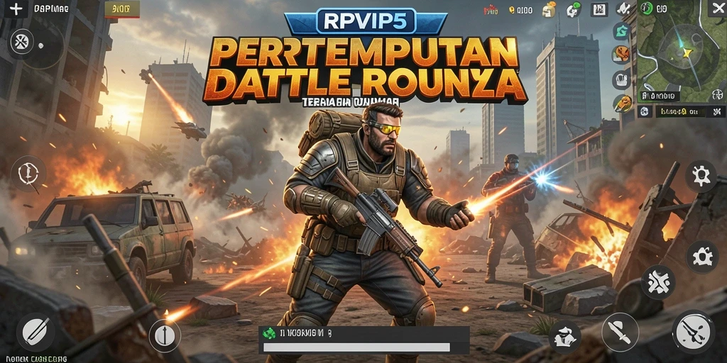 Screenshot RPVIP5 menampilkan intensitas pertempuran dalam game Battle Royale.