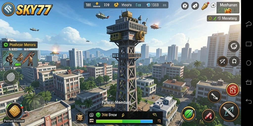 Tampilan gameplay menara yang menarik di SKY77.