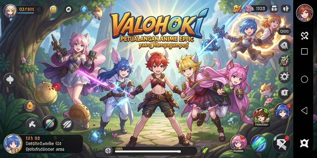 Screenshot gameplay VALOHOKI yang menunjukkan karakter Anime tersusun dengan indah.