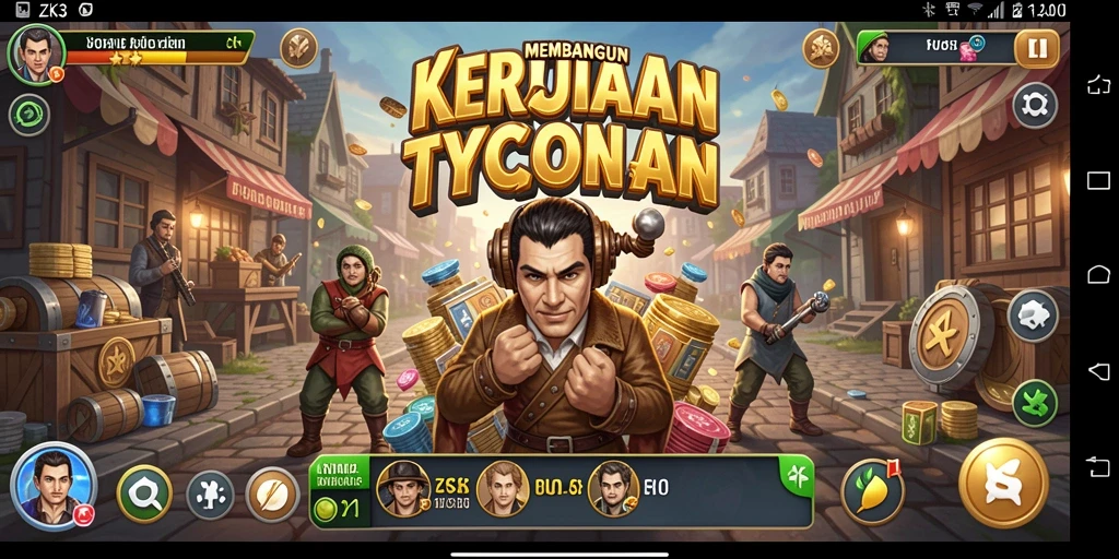 Screenshot ZK3 menampilkan gameplay seru dalam membangun kerajaan bisnis.