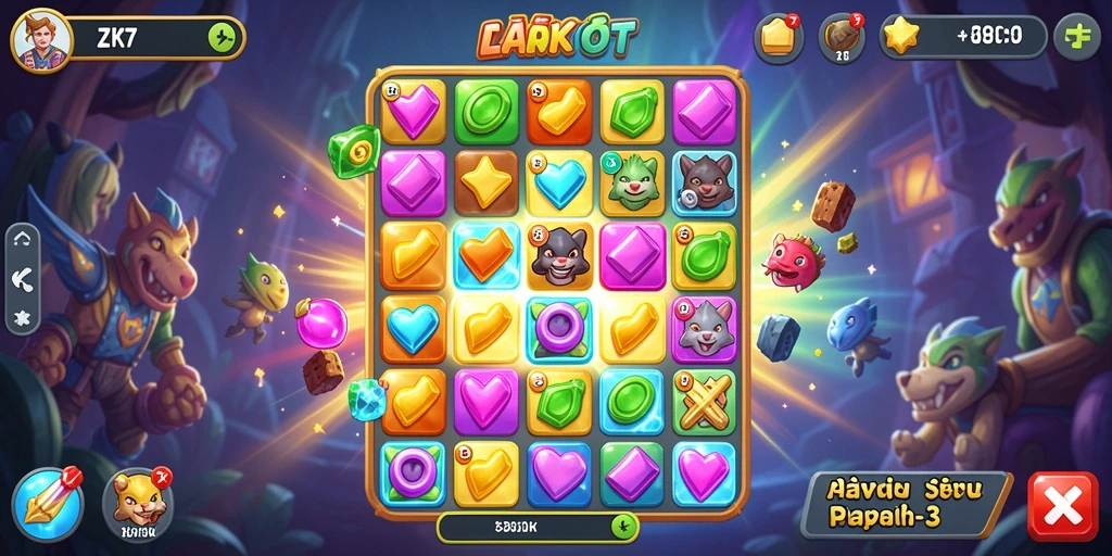 Screenshot gameplay ZK7 menampilkan momen seru dalam permainan Match-3.